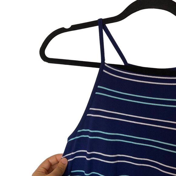 SO Juniors Size Medium Navy Blue Multicolor Tank Swing‎ Dress Stripped Racerback - Picture 3 of 8